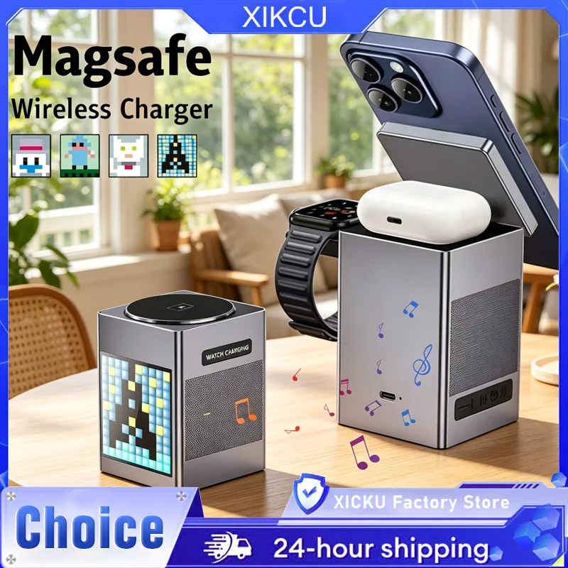 Foldable Magnetic Wireless Charger 6 in 1 Bluetooth Speaker & Alarm Clock & Cartoon Pixel For iPhone 16~12 iWatch Airpods 3 Pro
Foldable Magnetic Wireless Charger 6 in 1 Bluetooth Speaker & Alarm Clock & Cartoon Pixel For iPhone 16~12 iWatch Airpods 3 Pro