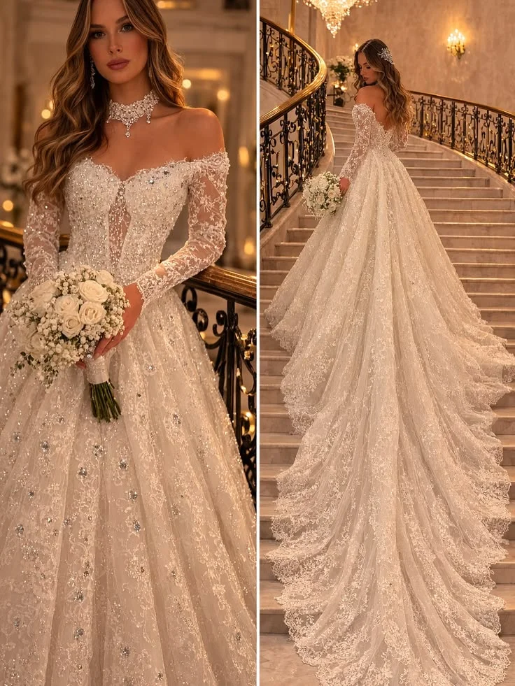 Luxurious Sparkling Lace Crystal Beads Women's Wedding Dress Sexy V-Neck Off Shoulder Waist Straw Tail Bridal Dress Customized
Luxurious Sparkling Lace Crystal Beads Women's Wedding Dress Sexy V-Neck Off Shoulder Waist Straw Tail Bridal Dress Customized