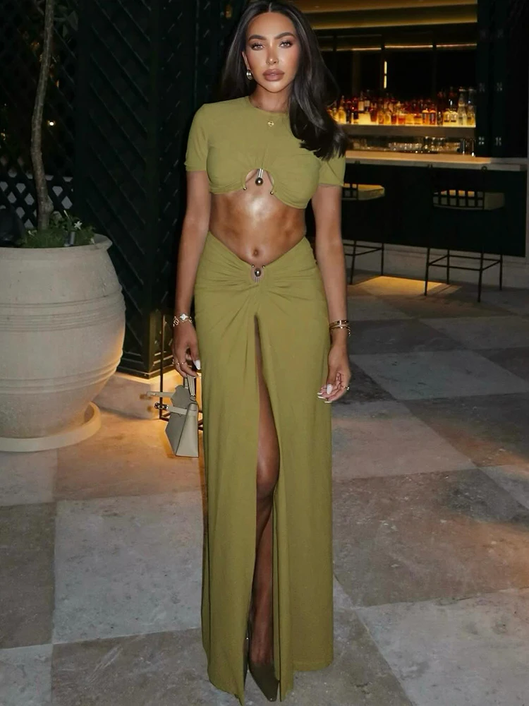 kliou Sequined Shirring Women 2 Piece Set Fashion Solid Short Sleeve O-neck Crop Tees+Split Maxi Skirts Female Sexy Hot Clubwear
kliou Sequined Shirring Women 2 Piece Set Fashion Solid Short Sleeve O-neck Crop Tees+Split Maxi Skirts Female Sexy Hot Clubwear