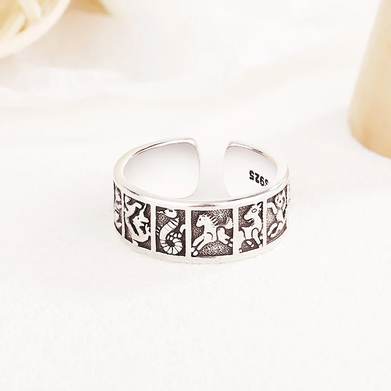 Sole Memory Retro Lunar Zodiac Animal 925 Sterling Silver Female Resizable Opening Rings RI1051
Sole Memory Retro Lunar Zodiac Animal 925 Sterling Silver Female Resizable Opening Rings RI1051