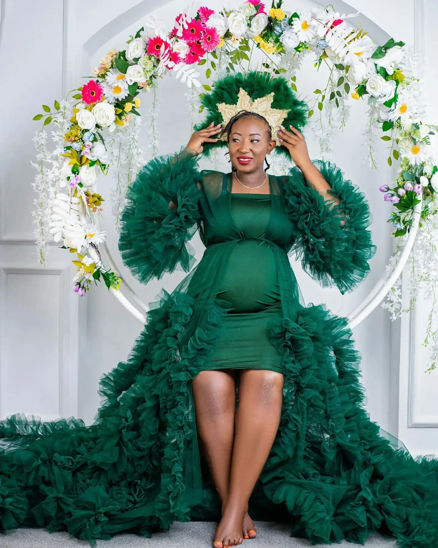 Dark Green A Line Maternity Robes for Pregnant Women Tiered Ruffles 2 Pieces Dresses Sexy Long Sleeves Baby Shower Gowns
Dark Green A Line Maternity Robes for Pregnant Women Tiered Ruffles 2 Pieces Dresses Sexy Long Sleeves Baby Shower Gowns