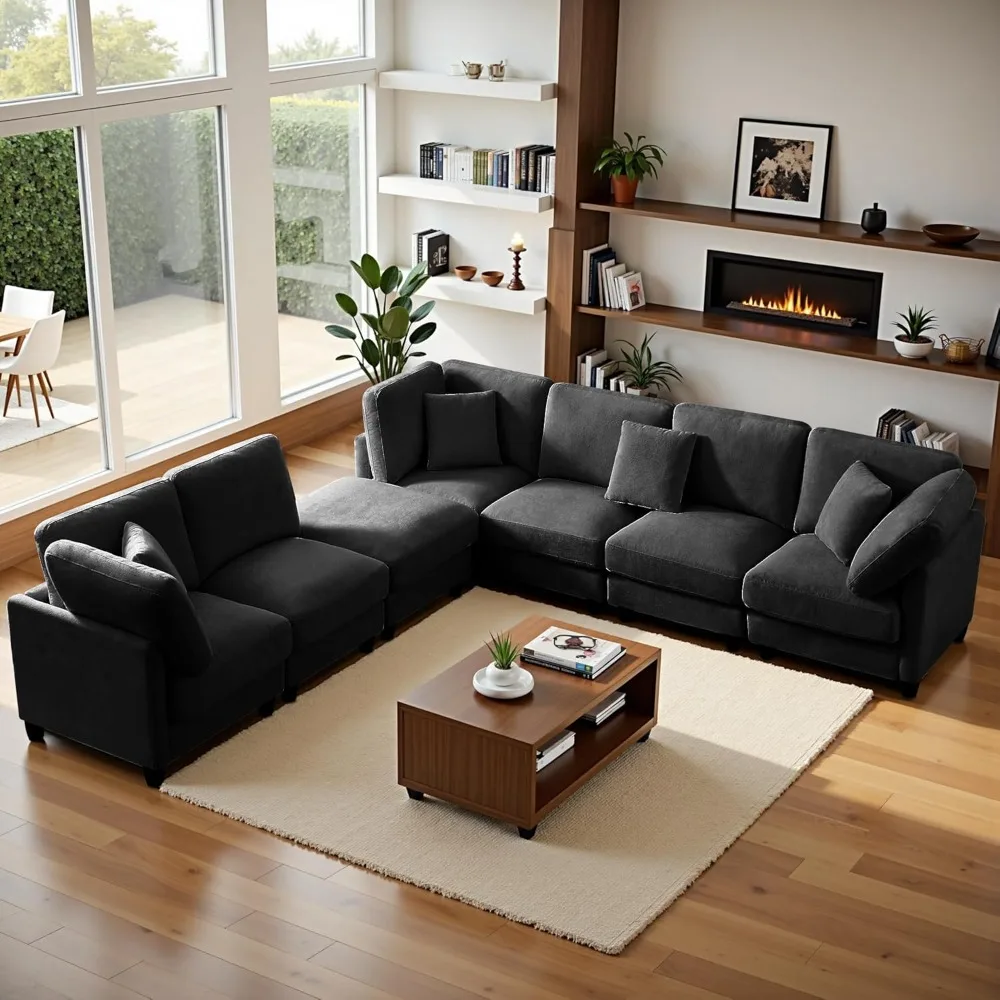 7-Seater Modular Sectional Upholstered Couches, Chenille Cloud Couch with Movable Ottoman,L/U-Shape Modern Sofa for Living Room
7-Seater Modular Sectional Upholstered Couches, Chenille Cloud Couch with Movable Ottoman,L/U-Shape Modern Sofa for Living Room