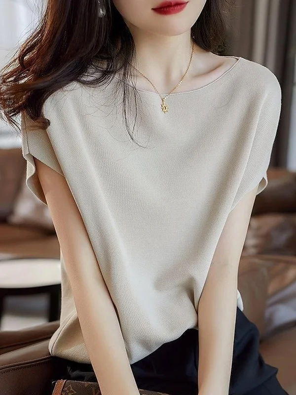 Loose Women's Ice Silk Knitted ort Sve T-irt Overhead Sle Comfortable Batswing Polyester Blend Spring Faion
Loose Women's Ice Silk Knitted ort Sve T-irt Overhead Sle Comfortable Batswing Polyester Blend Spring Faion