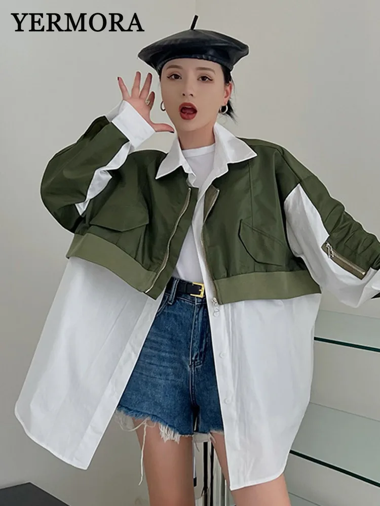 YERMORA Women Green Color-block Shirt Jacket Lapel Long Sleeve Loose Fit New Women's Coat Fashion Tide Spring Summer 2025 A598
YERMORA Women Green Color-block Shirt Jacket Lapel Long Sleeve Loose Fit New Women's Coat Fashion Tide Spring Summer 2025 A598