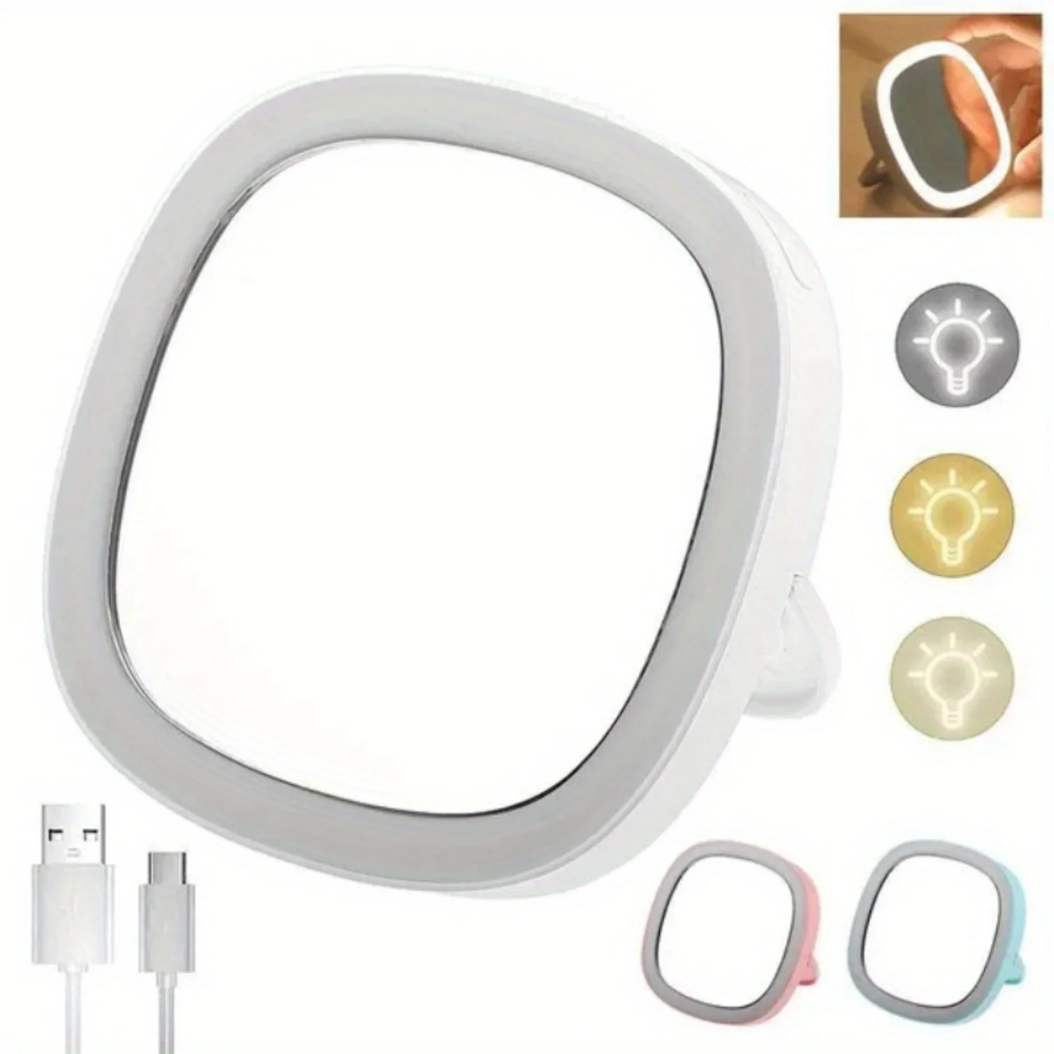 Portable LED Pocket Mirror with Stand Bracket - Dimmable 3 Color Light, USB Rechargeable, Travel Makeup Mirror - Lighted Vanity
Portable LED Pocket Mirror with Stand Bracket - Dimmable 3 Color Light, USB Rechargeable, Travel Makeup Mirror - Lighted Vanity