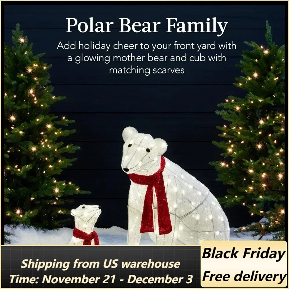32in 2-Piece Lighted Polar Bear Family, Large All-Weather Pre-Lit Outdoor Christmas Décor for Front Yard
32in 2-Piece Lighted Polar Bear Family, Large All-Weather Pre-Lit Outdoor Christmas Décor for Front Yard