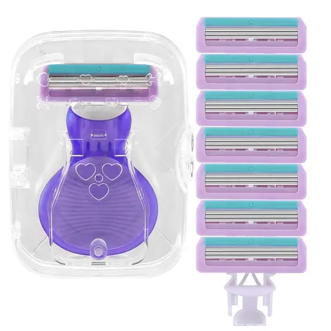 1-Griff 8-Klingen-Kartuschen Damenrasierer für Körperhaare Gummigriff Sicherheits-Bikini-Rasierer austauschbar