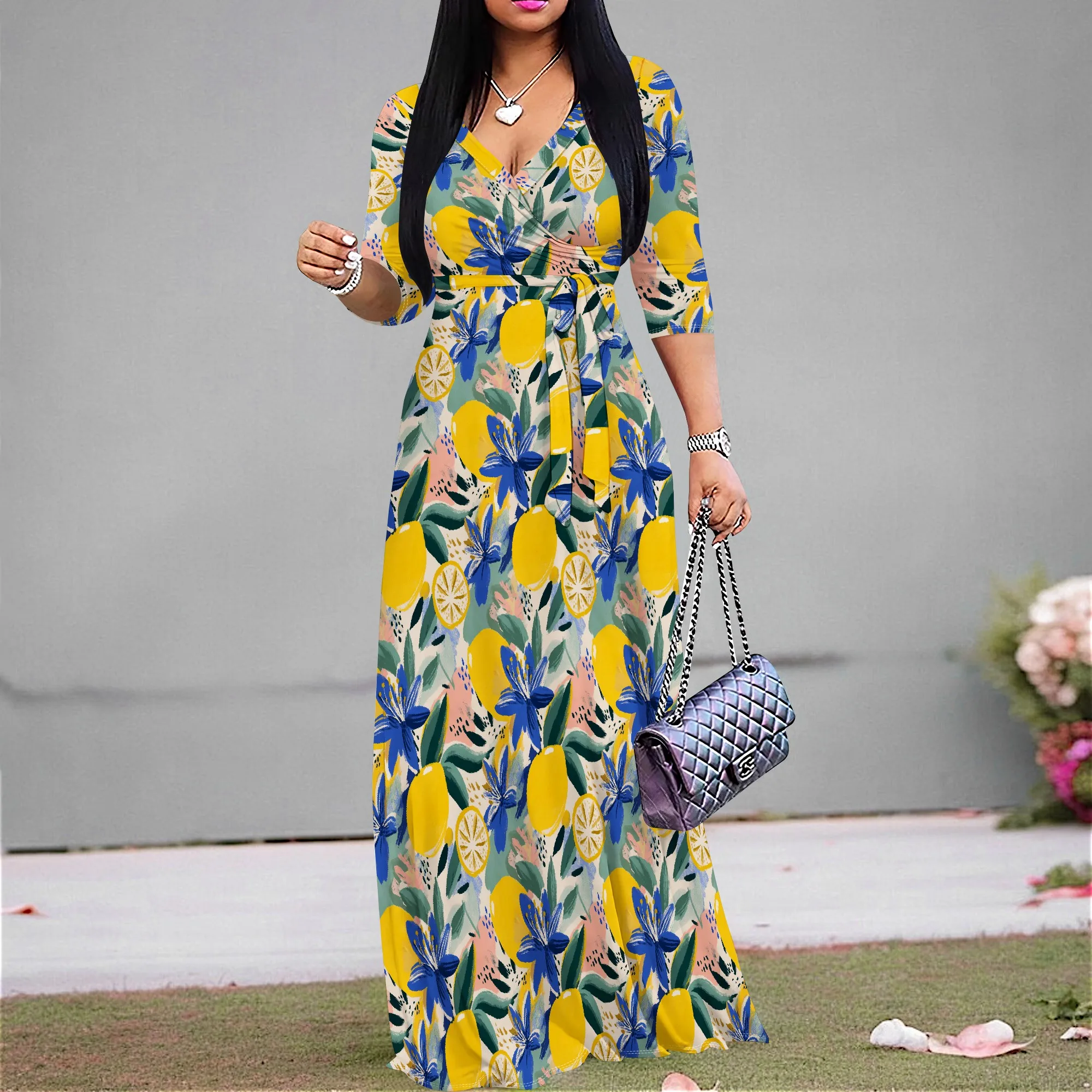 Lemon Print Floral Maxi Dress for Women V Neck S-3XL Summer Casual Look for Beach or Vacation
Lemon Print Floral Maxi Dress for Women V Neck S-3XL Summer Casual Look for Beach or Vacation