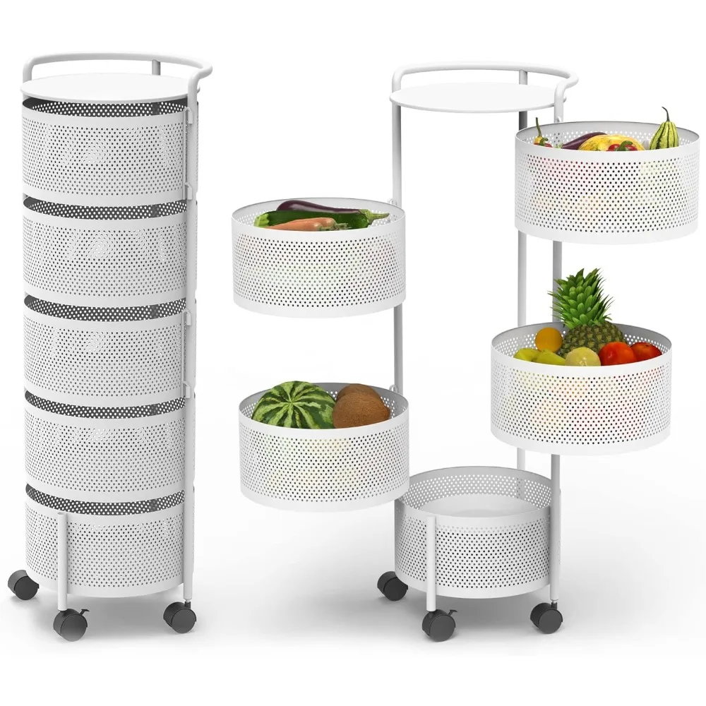 Rotating Fruit Basket, 5-Tier Metal Sturdy Kitchen Storage Rack Shelf Carts No Assembly on Rolling Wheels for Fruit Vegetable G
Rotating Fruit Basket, 5-Tier Metal Sturdy Kitchen Storage Rack Shelf Carts No Assembly on Rolling Wheels for Fruit Vegetable G
