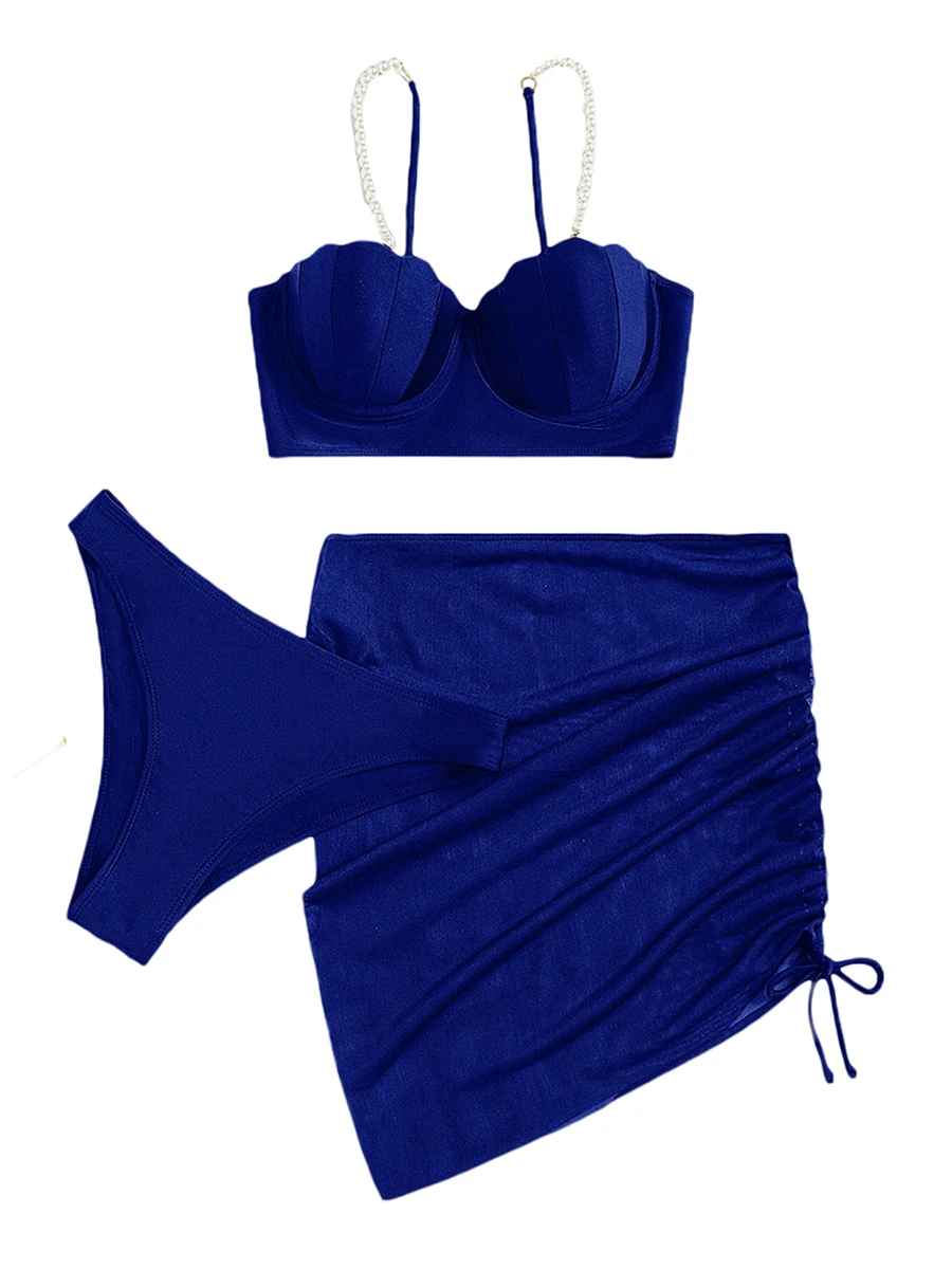 Women Pearl Bikini Set Drawstring Mini Skirt Bathing Swimsuit Solid Color Cover Up
Women Pearl Bikini Set Drawstring Mini Skirt Bathing Swimsuit Solid Color Cover Up
