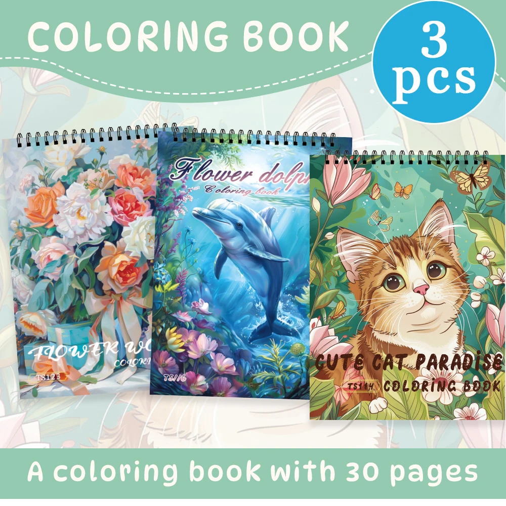 3 шт. книжки-раскраски для взрослых, узоры цветов кошки и дельфина, утолщенные 30 страниц в спиральном переплете, идеально подходят для снятия стресса, 8,3*11,2 дюйма
3 шт. книжки-раскраски для взрослых, узоры цветов кошки и дельфина, утолщенные 30 страниц в спиральном переплете, идеально подходят для снятия стресса, 8,3*11,2 дюйма
