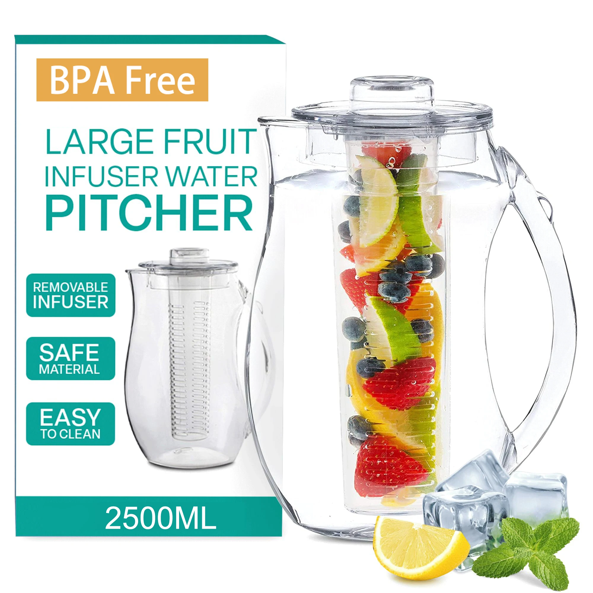 2.5L Large Fruit Infuser Water Pitcher With Filter,Acrylic Cold Kettle,Plastic Water Jug,Cold Brew Coffee Iced Tea,Lemon,Juice
2.5L Large Fruit Infuser Water Pitcher With Filter,Acrylic Cold Kettle,Plastic Water Jug,Cold Brew Coffee Iced Tea,Lemon,Juice