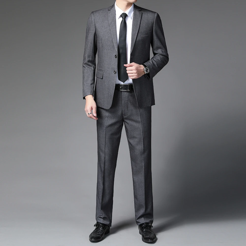 Classical Smart Business Men's Suit Leisure Uniform Single Breasted Solid Color Grey Male Office Jacket and Pants Two Piece Set
Classical Smart Business Men's Suit Leisure Uniform Single Breasted Solid Color Grey Male Office Jacket and Pants Two Piece Set