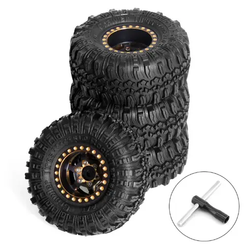 RC Full Brass 1.0 Beadlock Wheel Rim & Wheels Tires for 1/18 1/24 Trx4m SCX24 FCX24 RC Crawler Car,4PCS
