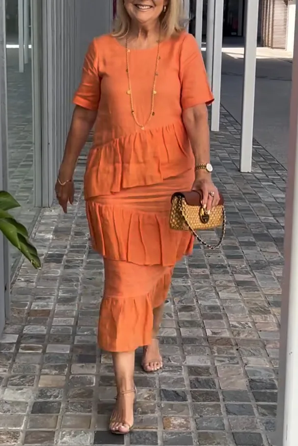 Women's Dress New Spring and Summer Women's Cotton and Linen Casual Solid Color Round Neck Short Sleeve Pleated Long Skirt Dress
Women's Dress New Spring and Summer Women's Cotton and Linen Casual Solid Color Round Neck Short Sleeve Pleated Long Skirt Dress