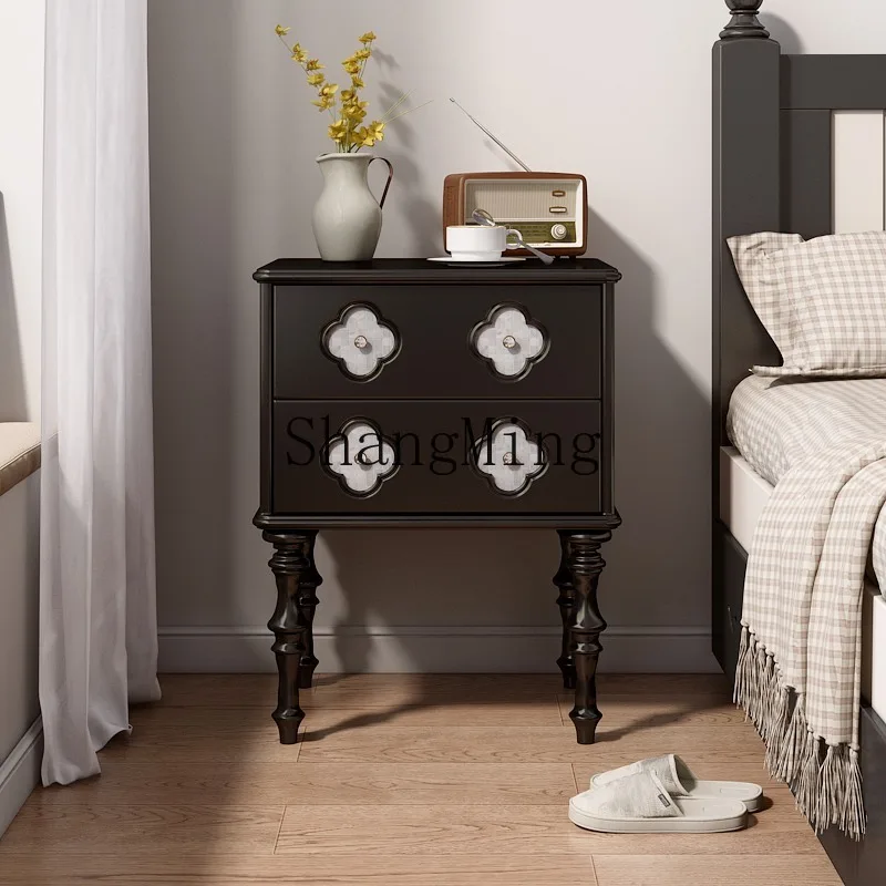 HZX-retro bedside table solid wood master bedroom black home bedroom black double pumping bedside table
HZX-retro bedside table solid wood master bedroom black home bedroom black double pumping bedside table