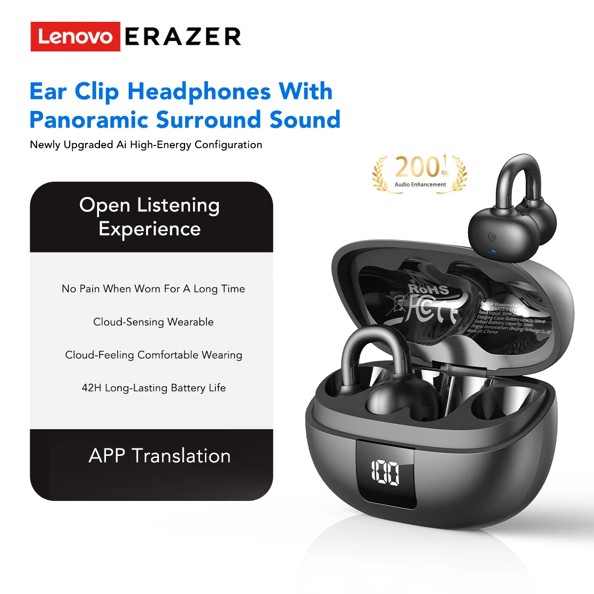 Features Battery Indicator Headphones AI Translation Wireless Earphones ERAZER XT67 Ear-clip Earbuds Low latency ForMusic Sprot
Features Battery Indicator Headphones AI Translation Wireless Earphones ERAZER XT67 Ear-clip Earbuds Low latency ForMusic Sprot