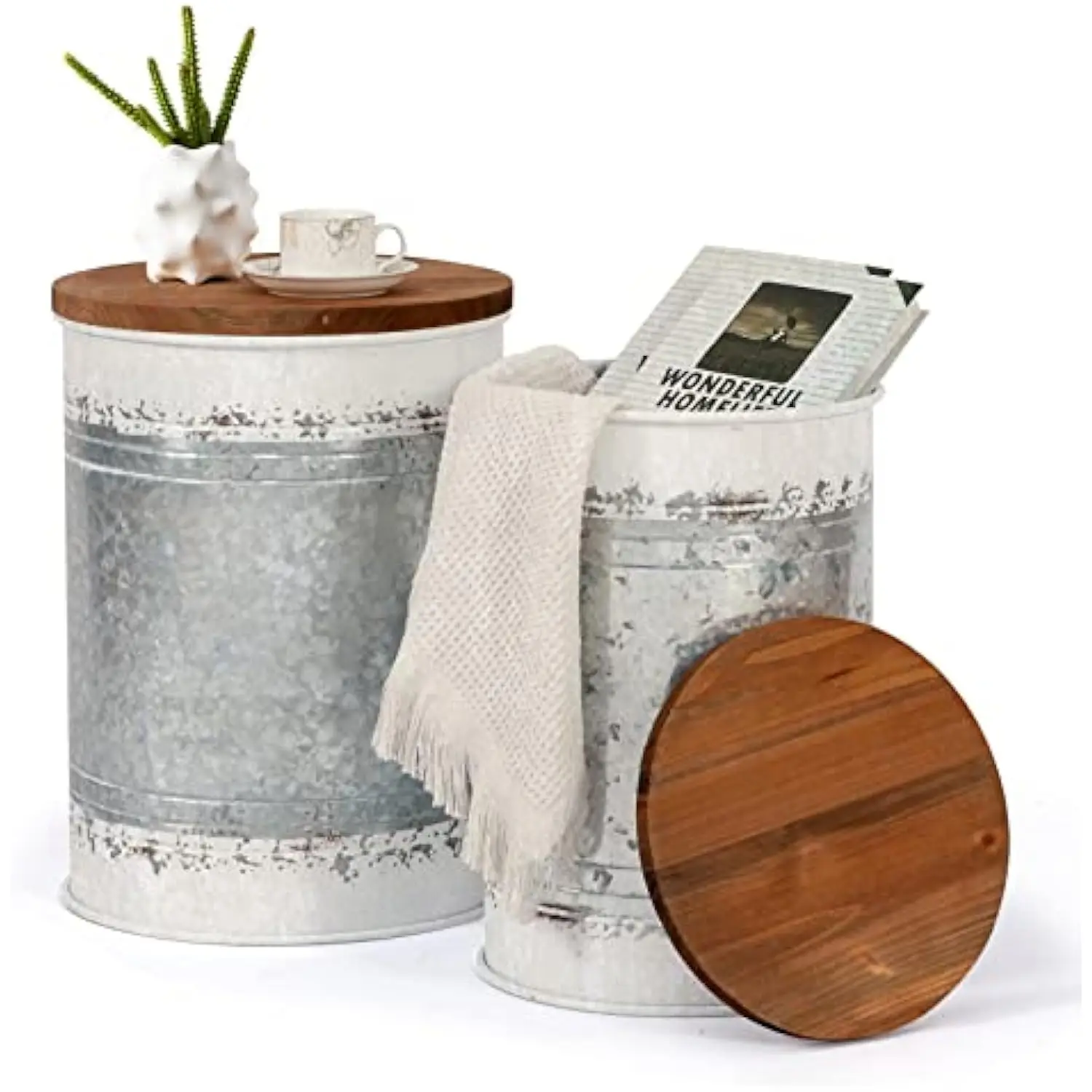 Farmhouse End Tables Set of 2, Galvanized Metal Decor Side Table with Wood Lid, Coffee Table Storage Stool for Living Room (Wh
Farmhouse End Tables Set of 2, Galvanized Metal Decor Side Table with Wood Lid, Coffee Table Storage Stool for Living Room (Wh