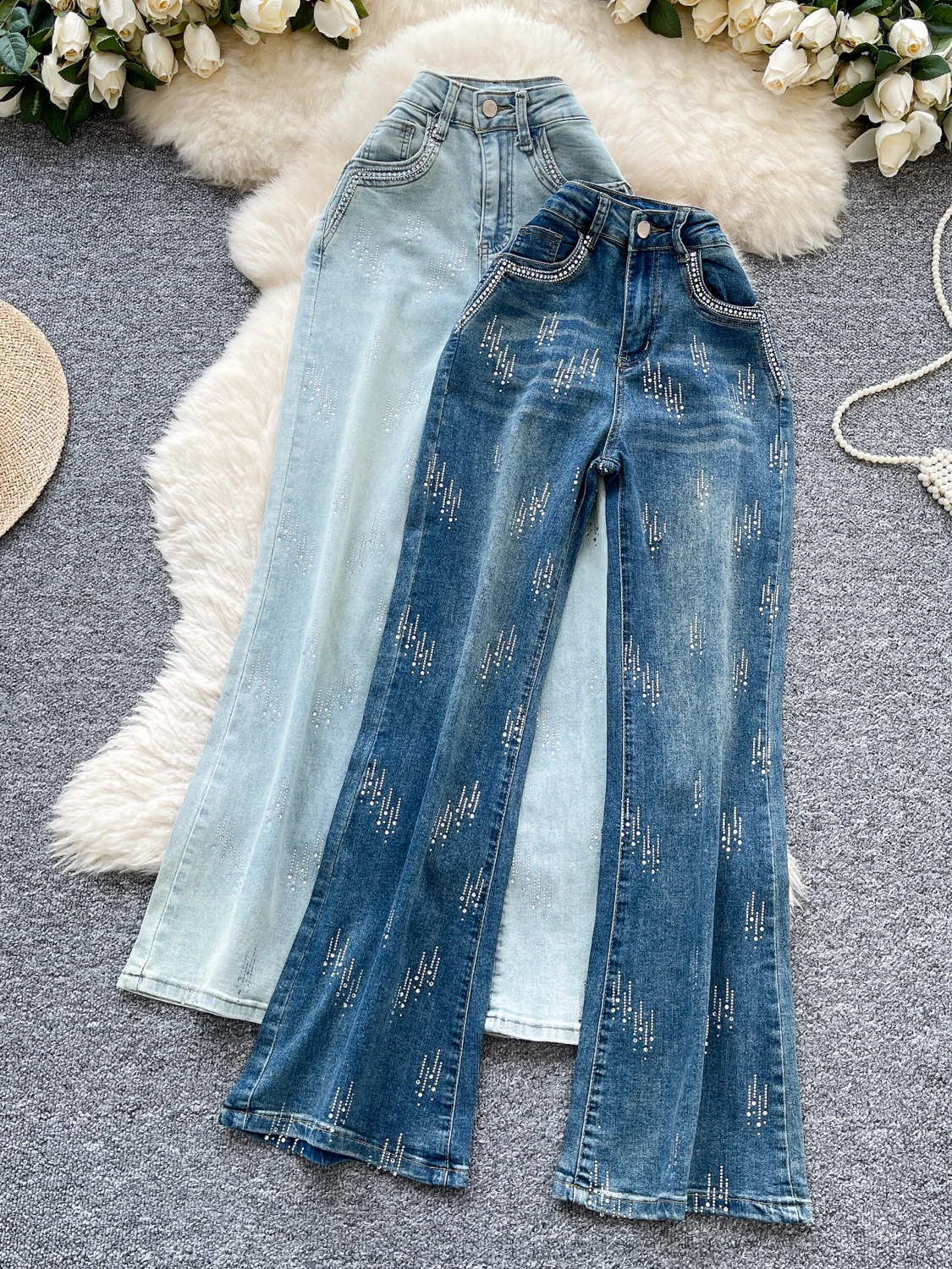 Cool Spicy Sle Women's High Waist Wide Leg Jeans Retro Heavy Drill Design Slimming Long Pants Casual Bright Tead Leisure
Cool Spicy Sle Women's High Waist Wide Leg Jeans Retro Heavy Drill Design Slimming Long Pants Casual Bright Tead Leisure