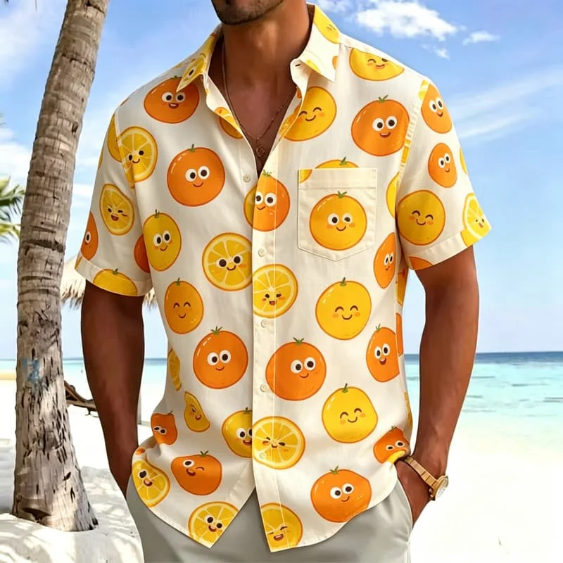Men's cute cartoon fruit printed vacation shirt with pockets, suitable for beach travel and fun exotic atmosphere.
Men's cute cartoon fruit printed vacation shirt with pockets, suitable for beach travel and fun exotic atmosphere.