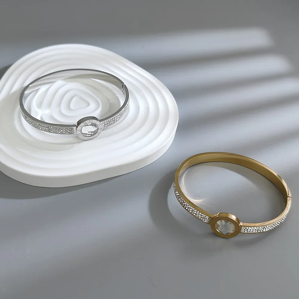 Fashionable Rotating Silver Gold Roman Digital Double Bracelet Bangle Titanium Steel Crystal Bracelet for Women Jewelry
Fashionable Rotating Silver Gold Roman Digital Double Bracelet Bangle Titanium Steel Crystal Bracelet for Women Jewelry