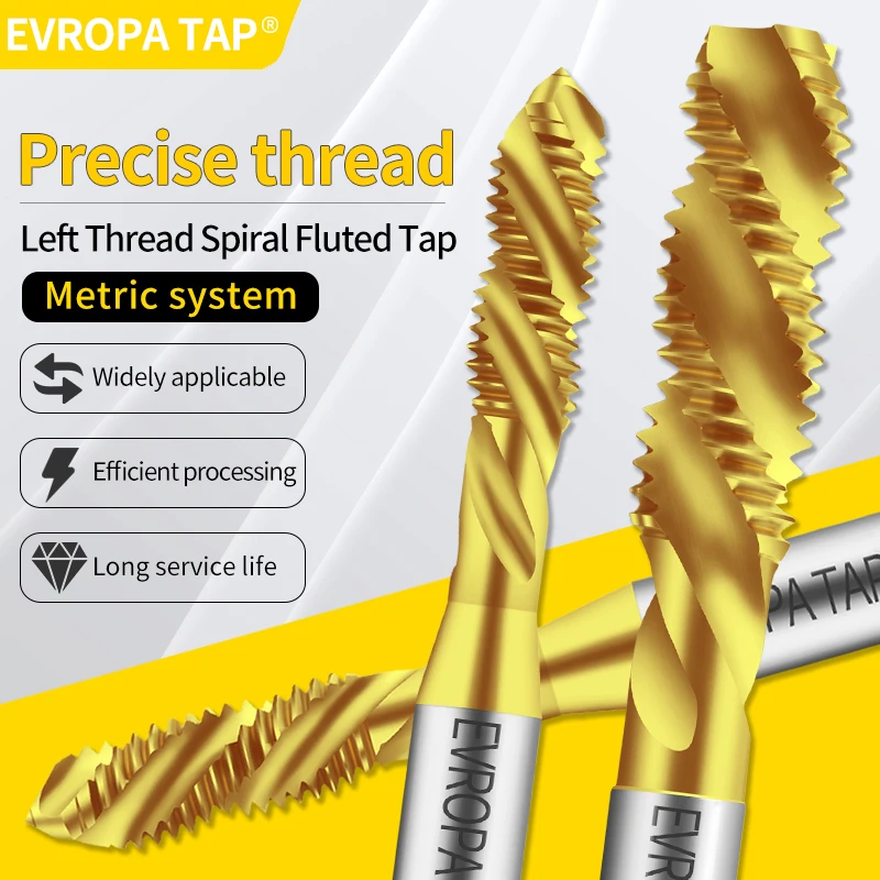 EVROPA TAP HSSE Left hand With TIN Spiral Fluted Tap M2M2.3 M2.5 M2.6 M3 M4 M5 M6 M8 M9 M10 M12 M14 M16 Metric Screw Thread Taps
EVROPA TAP HSSE Left hand With TIN Spiral Fluted Tap M2M2.3 M2.5 M2.6 M3 M4 M5 M6 M8 M9 M10 M12 M14 M16 Metric Screw Thread Taps