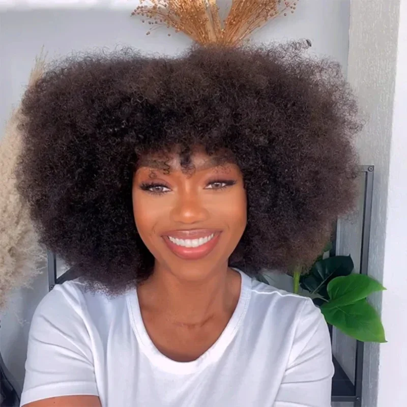 Fluffy Afro Kinky Curly Human Hair Wig With Thick Bangs Natural Short Bob Wigs For Black Women 180% Density Full Machine Hair
Fluffy Afro Kinky Curly Human Hair Wig With Thick Bangs Natural Short Bob Wigs For Black Women 180% Density Full Machine Hair