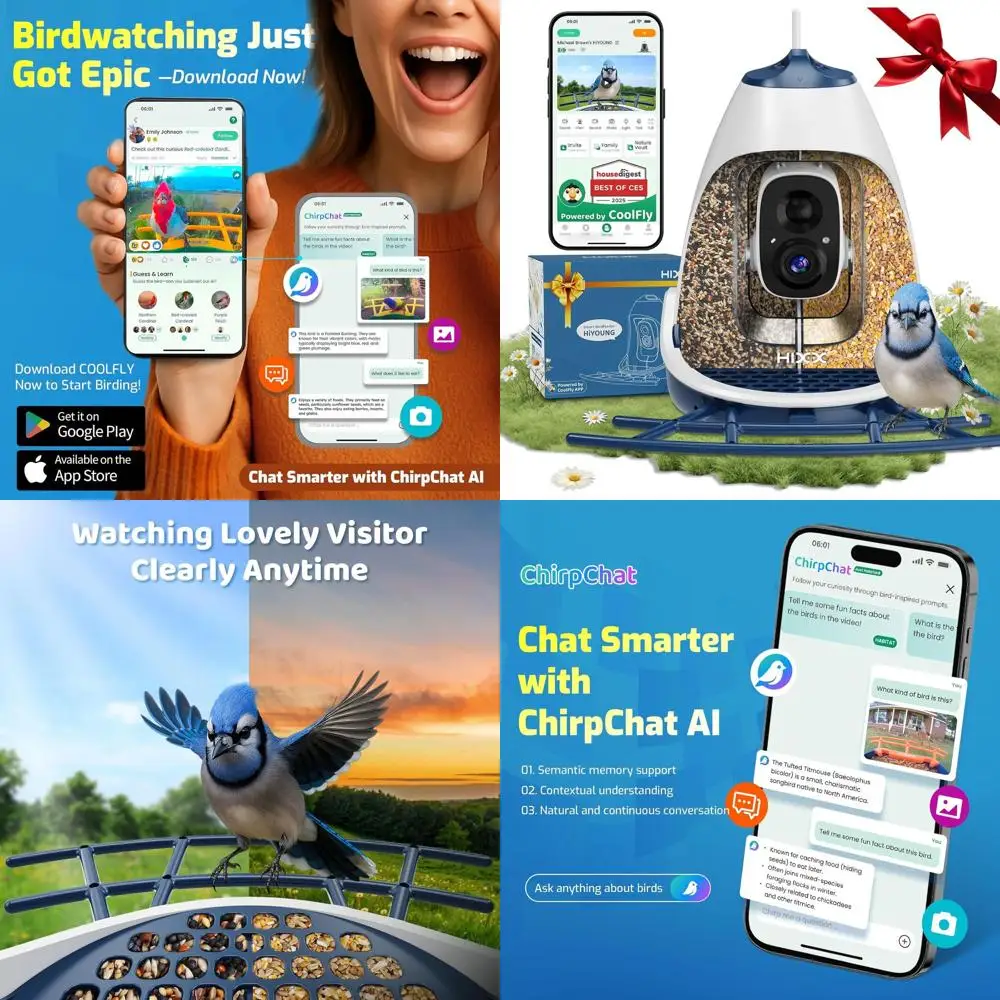 Умная кормушка для птиц с камерой на солнечной энергии, беспроводная уличная умная скворечница со встроенной камерой 2K HD, двумя камерами семян и S
Умная кормушка для птиц с камерой на солнечной энергии, беспроводная уличная умная скворечница со встроенной камерой 2K HD, двумя камерами семян и S