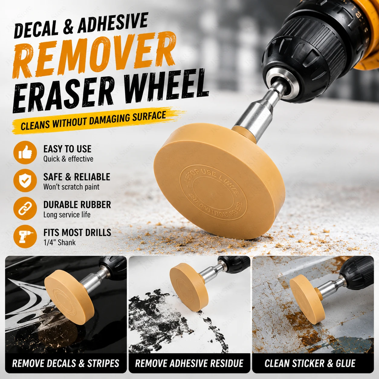 Decal Remover Eraser Wheel Rubber Adhesive Removal Tool for Drill Pinstripe Vinyl Tape Sticker Cleaning Auto Body Repair Work
Decal Remover Eraser Wheel Rubber Adhesive Removal Tool for Drill Pinstripe Vinyl Tape Sticker Cleaning Auto Body Repair Work