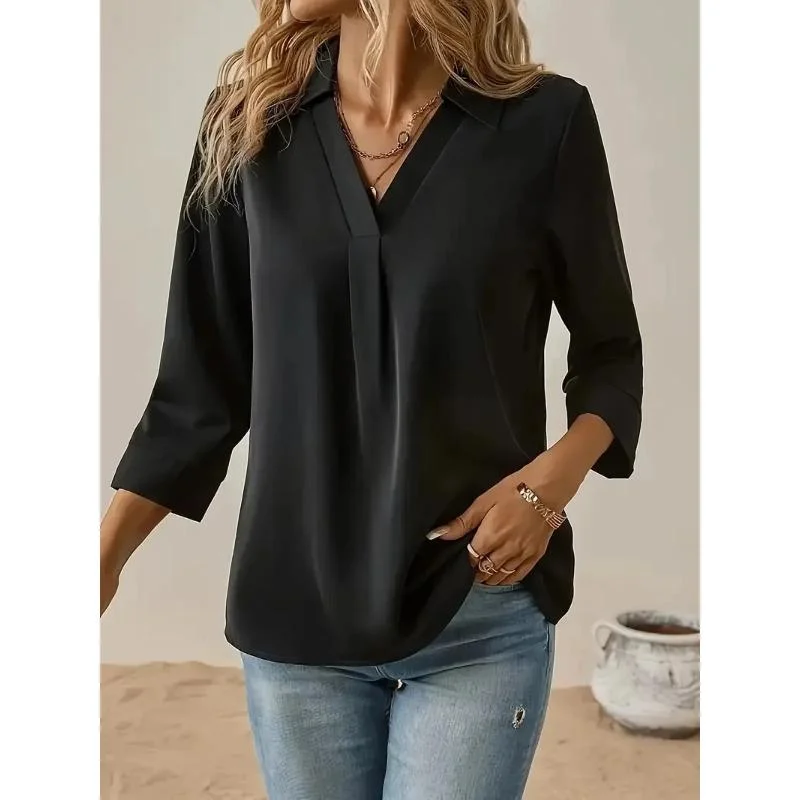 Spring and Autumn Plus Size Solid Collared Blouse Elegant 3/4 Sleeve Blouse Women's Plus Size Clothing
Spring and Autumn Plus Size Solid Collared Blouse Elegant 3/4 Sleeve Blouse Women's Plus Size Clothing
