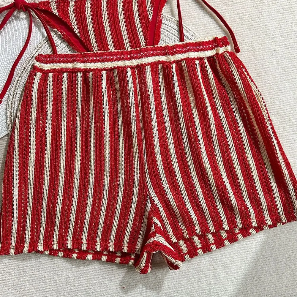 Fashion Vintage Women Swimsuit Striped knitted Beach Bikini 3-Piece Set Tie Details Beachwear Hot Springs
Fashion Vintage Women Swimsuit Striped knitted Beach Bikini 3-Piece Set Tie Details Beachwear Hot Springs