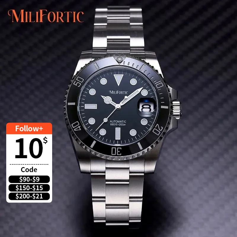Milifortic 40mm Dive Watches Man D100 Sunburst Enamel Dial 200M Waterproof Stainless Steel Bracelet NH35 Luxury Sports Watch
Milifortic 40mm Dive Watches Man D100 Sunburst Enamel Dial 200M Waterproof Stainless Steel Bracelet NH35 Luxury Sports Watch