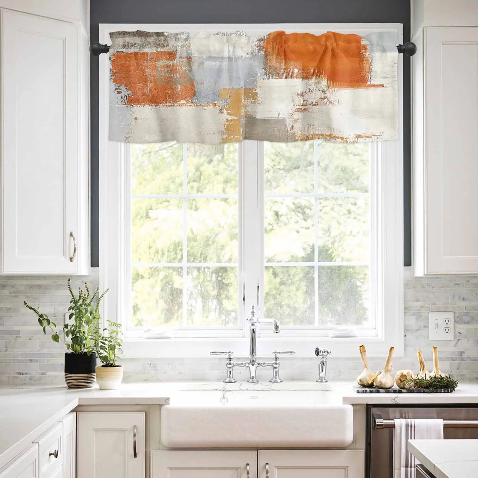 1PCS Kitchen Short Curtain Valance Abstract Orange Gray Brushstrokes Rod Pocket Window Home Decoration 
1PCS Kitchen Short Curtain Valance Abstract Orange Gray Brushstrokes Rod Pocket Window Home Decoration