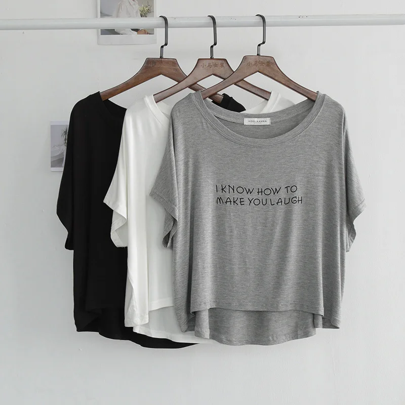 Loose Modal Short T-Shirt Women's Korean Style Summer Belly Button Letter Print Top Comfortable Breathable Cotton round Neck
Loose Modal Short T-Shirt Women's Korean Style Summer Belly Button Letter Print Top Comfortable Breathable Cotton round Neck