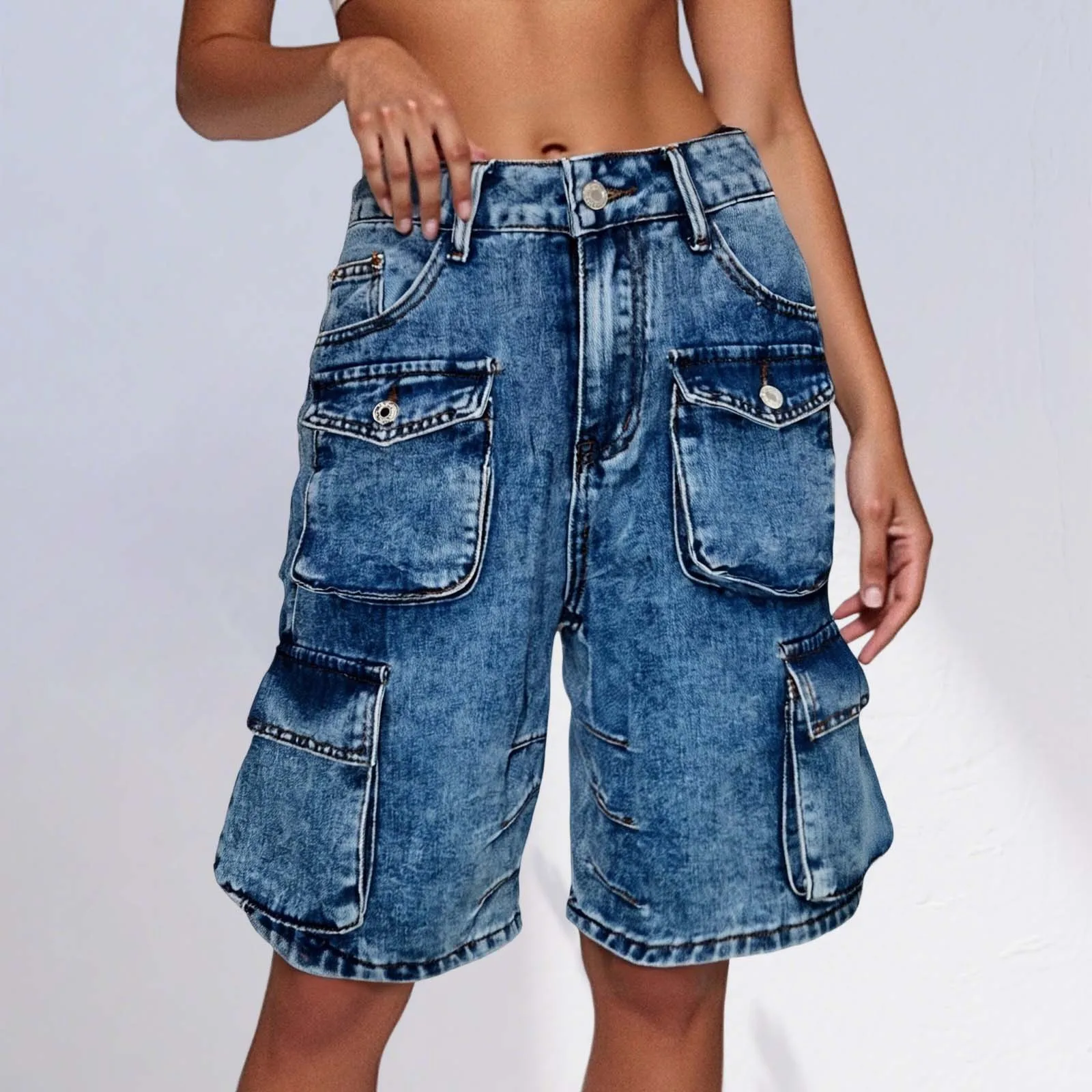 Women Denim Short Pants Straight Midi Casual Multi Pockets Knee Length Vintage Washed Cargo Feminino Jean Shorts 2025 New Summer
Women Denim Short Pants Straight Midi Casual Multi Pockets Knee Length Vintage Washed Cargo Feminino Jean Shorts 2025 New Summer