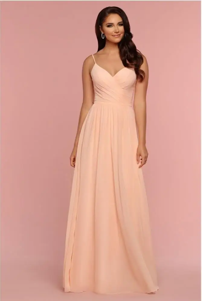 Chiffon Elegant Coral Bridesmaid Dress V Neck Spaghetti Strap Sleeveless Floor Length vestidi madrinha de casamento
Chiffon Elegant Coral Bridesmaid Dress V Neck Spaghetti Strap Sleeveless Floor Length vestidi madrinha de casamento