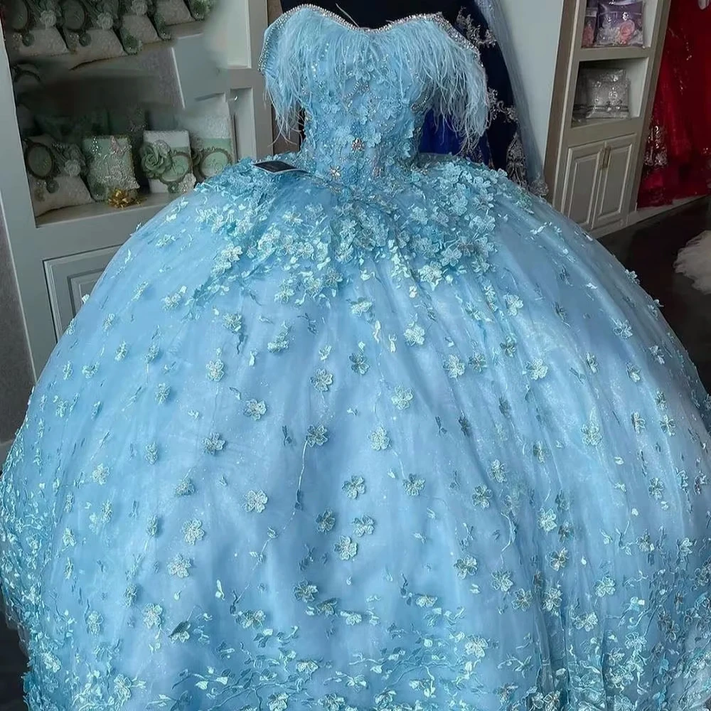 Customized Real Light Blue Butterfly Feather Lace Up Ball Gown Long Prom Special Occasion Wear Party 15 16 Quinceanera Dresses
Customized Real Light Blue Butterfly Feather Lace Up Ball Gown Long Prom Special Occasion Wear Party 15 16 Quinceanera Dresses