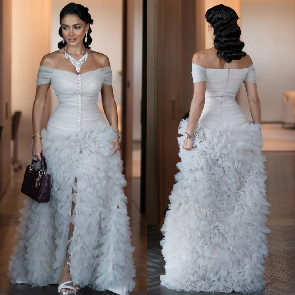 Customized Modern Style Fashion Tulle Button Pleat A-line Off-the-shoulder Long Dresses Bespoke Occasion Dresses Classic Formal
Customized Modern Style Fashion Tulle Button Pleat A-line Off-the-shoulder Long Dresses Bespoke Occasion Dresses Classic Formal