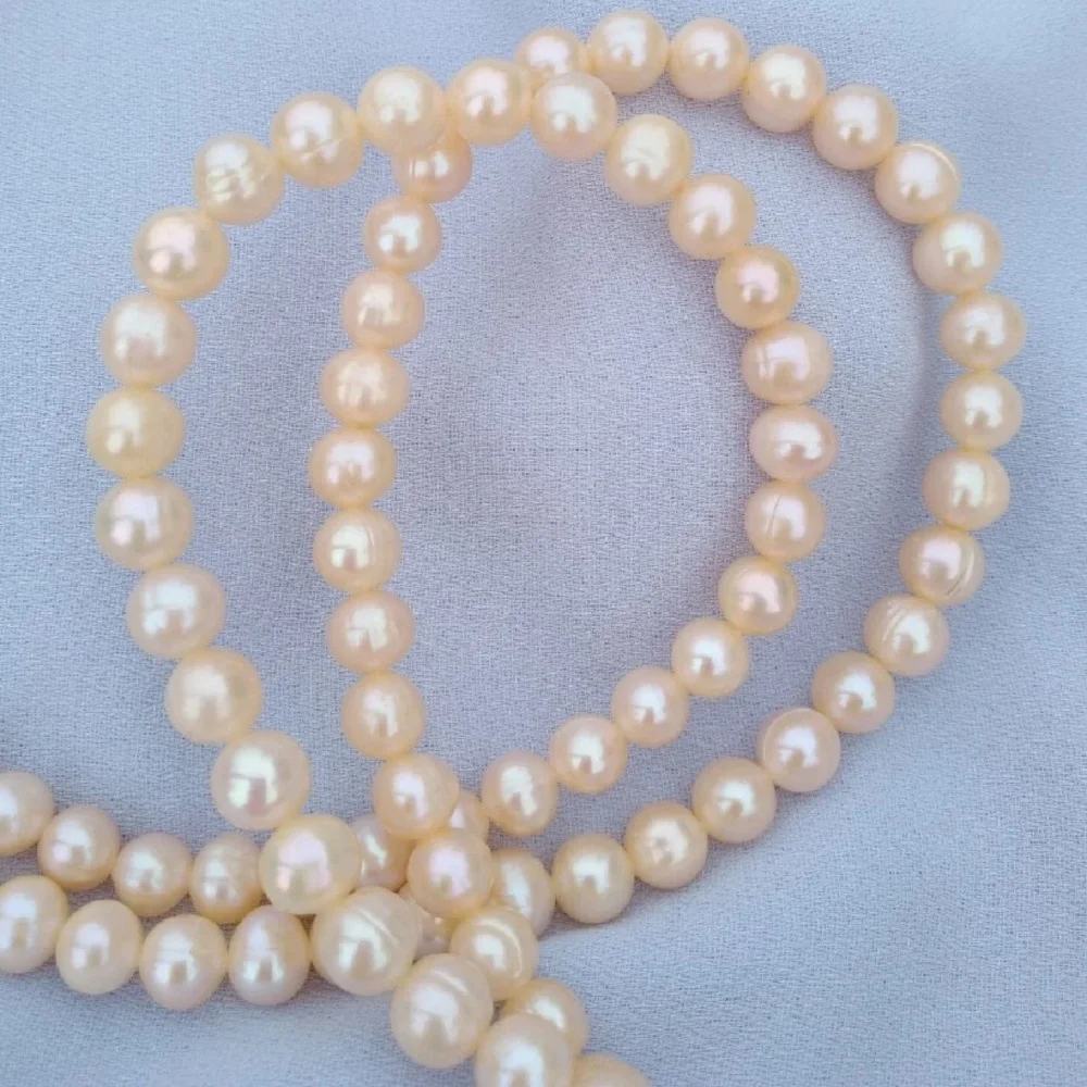 1-Row Natural Pearl Necklace AAAA-8-9mm Pink South Sea Round Pearl Necklace 14k Gold -35 inch
1-Row Natural Pearl Necklace AAAA-8-9mm Pink South Sea Round Pearl Necklace 14k Gold -35 inch