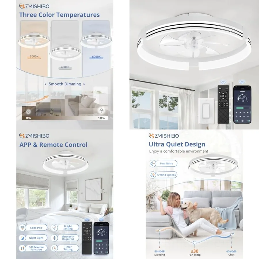 Low Profile Ceiling Fans with Lights and Remote, Flush Mount Ceiling Fan with Light, 3000K-6000K Dimmable Fandelier LED Fan Lig
Low Profile Ceiling Fans with Lights and Remote, Flush Mount Ceiling Fan with Light, 3000K-6000K Dimmable Fandelier LED Fan Lig