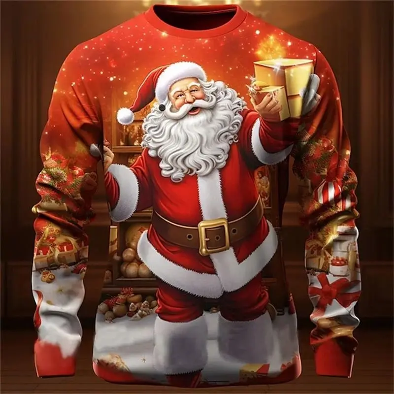 New Spring And Autumn men's Fashion Interesting New Year Santa 3D Printed Long Sleeve Round Neck Plus Size Loose Breathable Top
New Spring And Autumn men's Fashion Interesting New Year Santa 3D Printed Long Sleeve Round Neck Plus Size Loose Breathable Top