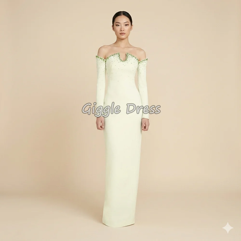 Giggle Crepe Straight Off-the-shoulder Neckline Floor Length Beading Simple Saudi Arab Evening Party Dresses For Women 2026
Giggle Crepe Straight Off-the-shoulder Neckline Floor Length Beading Simple Saudi Arab Evening Party Dresses For Women 2026
