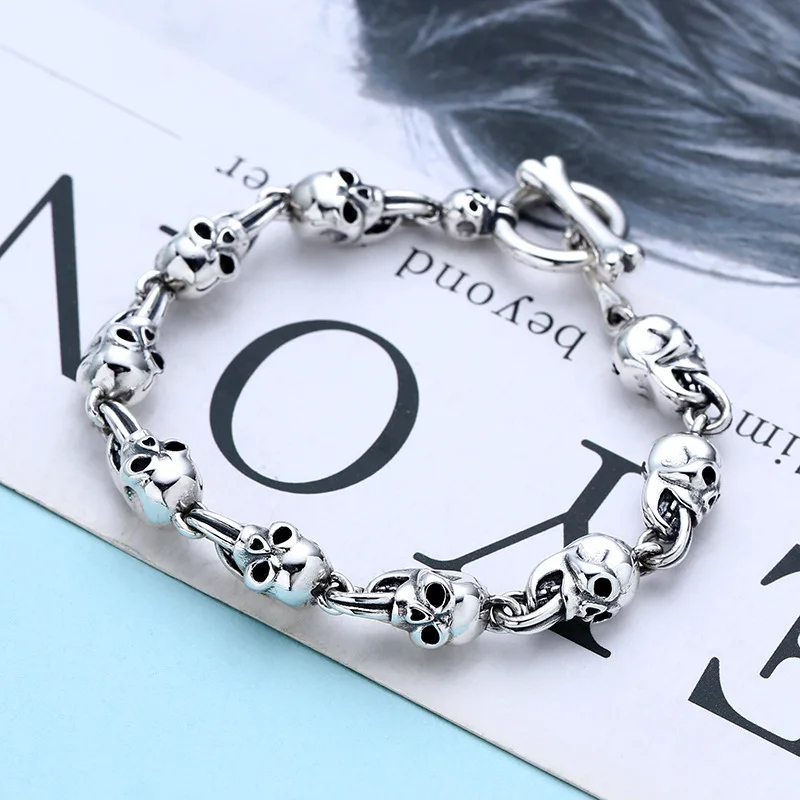 925 sterling silver skull bracelet for men and women punk rock stylishtrendy thai silver retro distressed jewelry
925 sterling silver skull bracelet for men and women punk rock stylishtrendy thai silver retro distressed jewelry