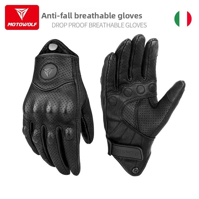 Motowolf Leather Motorcycle Gloves Men Summer Moto Gloves Full Finger Perforated Retro Racing Gloves For Motocross Riding
Motowolf Leather Motorcycle Gloves Men Summer Moto Gloves Full Finger Perforated Retro Racing Gloves For Motocross Riding