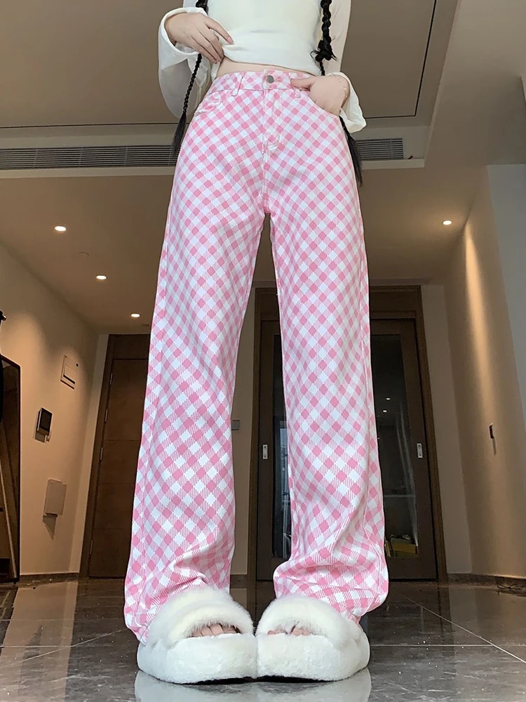 Jmprs Women Pink Plaid Pant High Waist Loose Vintage Korean Wide Leg Trousers Casual Pockets Sweet Female Retro Summer Pants New
Jmprs Women Pink Plaid Pant High Waist Loose Vintage Korean Wide Leg Trousers Casual Pockets Sweet Female Retro Summer Pants New