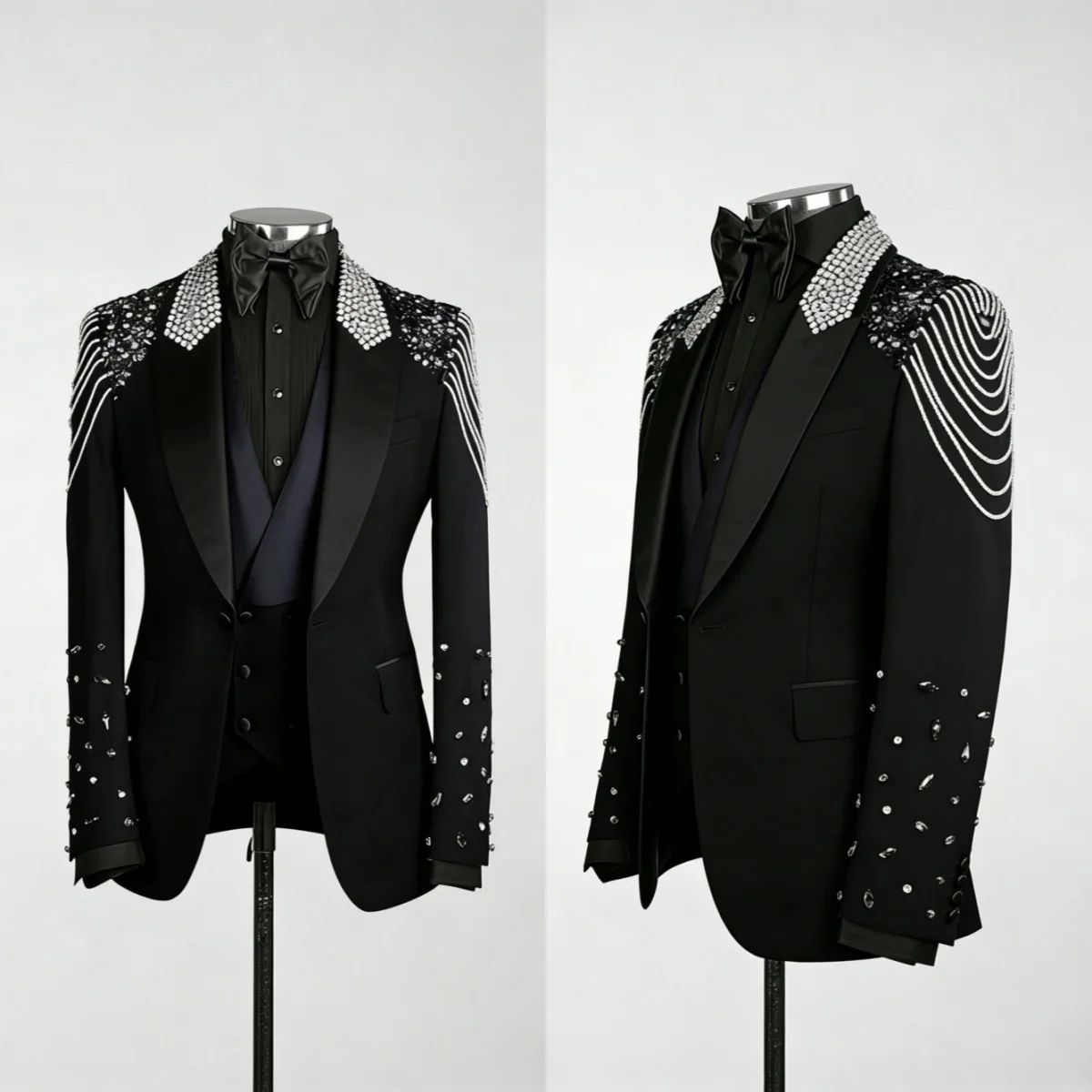 Luxurious Men Suits 2 Pieces Single Breasted Shawl Lapel Jacket Blazers Crystals Chain Business Occasion Party Customized
Luxurious Men Suits 2 Pieces Single Breasted Shawl Lapel Jacket Blazers Crystals Chain Business Occasion Party Customized