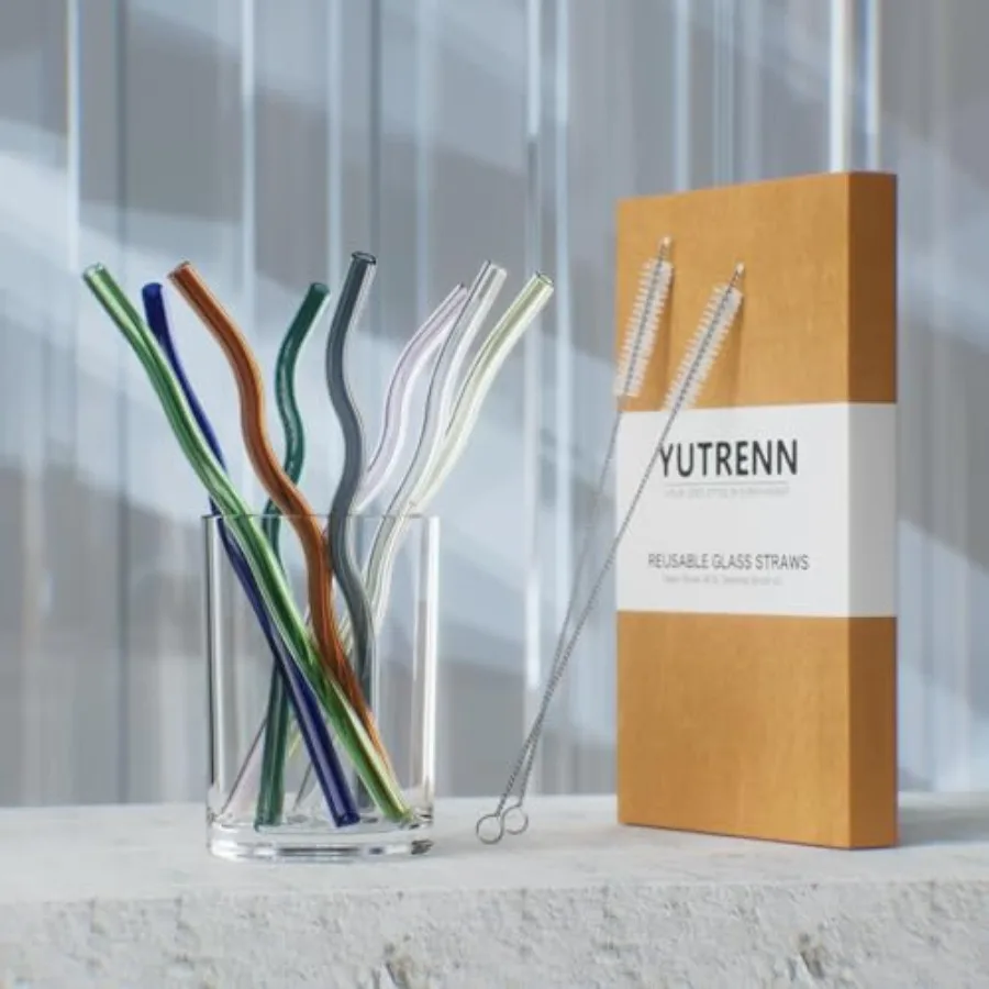 Reusable Glass Straws Sets of 8 Wavy Colorful Drinking Straw with 2 Cleaning Brushes, 8 inches 0.3" Thick Clear Straws High Bor
Reusable Glass Straws Sets of 8 Wavy Colorful Drinking Straw with 2 Cleaning Brushes, 8 inches 0.3" Thick Clear Straws High Bor