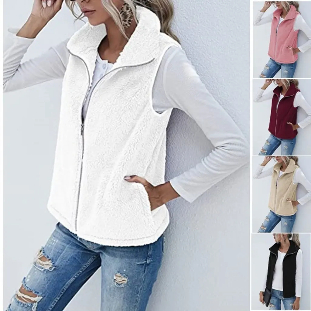 Women's Plush Vest New Style Sleeveless Zipper Vest Lightweight Comfortable Jacket with Pocket Standing Collar 
Women's Plush Vest New Style Sleeveless Zipper Vest Lightweight Comfortable Jacket with Pocket Standing Collar