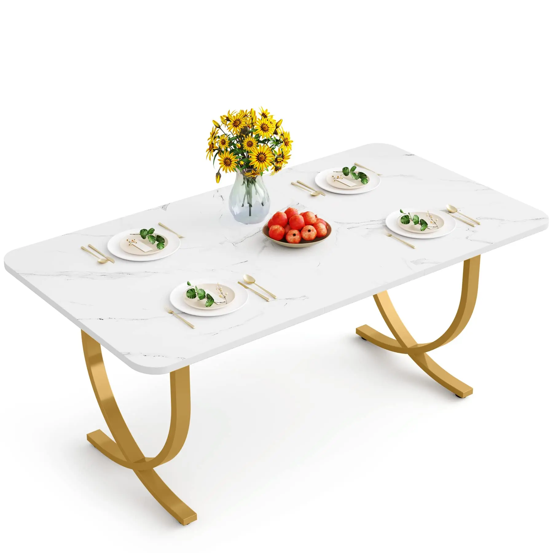 Modern Dining Table With Faux Marble Top And Metal Legs
Modern Dining Table With Faux Marble Top And Metal Legs