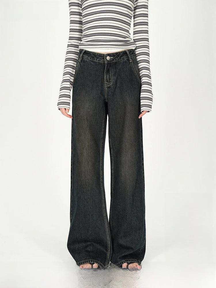 AFTADAWN 01A Low Waist Dark Wash Pure Cotton Jeans Loose Drapey Straight Leg Wide Leg Pants Casual Style Vintage Process
AFTADAWN 01A Low Waist Dark Wash Pure Cotton Jeans Loose Drapey Straight Leg Wide Leg Pants Casual Style Vintage Process